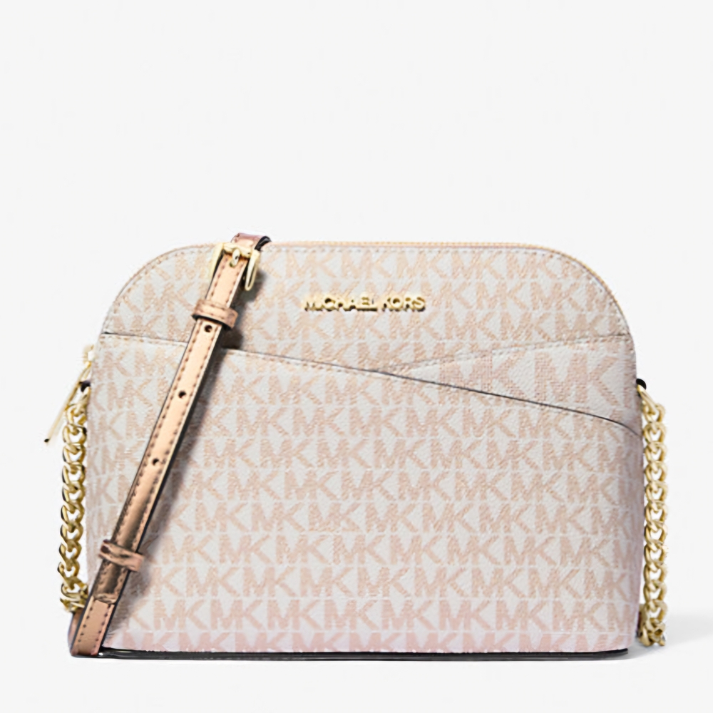 Michael Kors Rose Gold/White Jet Set Med Metallic Signature Logo Dome Cr…
